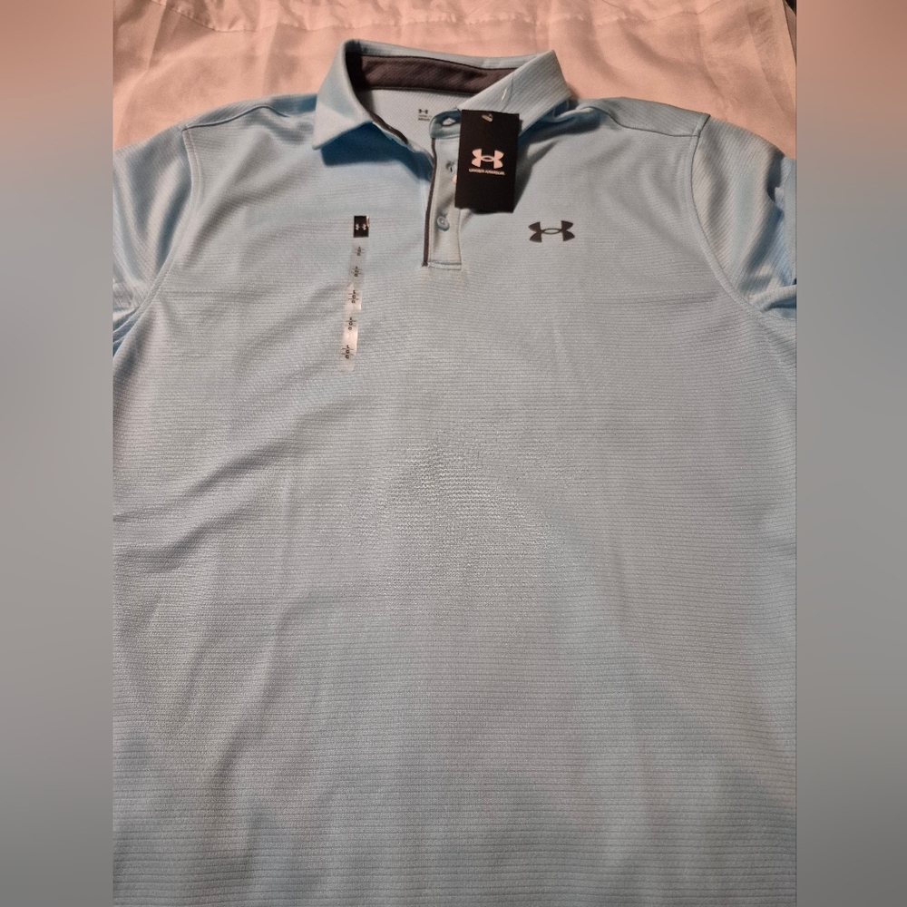 NWT Under Armour Large Men's Short Sleeve Sky Blue Polo Shirt - Picture 2 of 11